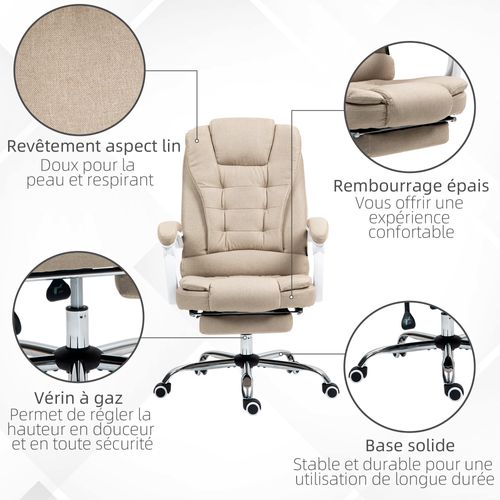 Fauteuil De Bureau Manager Repose-pied Dossier Inclinable Lin