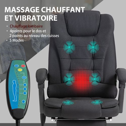 Fauteuil De Bureau Direction Massant Chauffant Tissu
