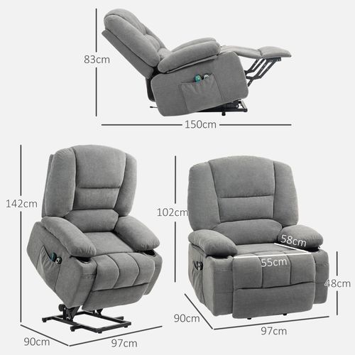 Fauteuil Releveur Électrique Massant Chauffant Inclinable Tissu Gris