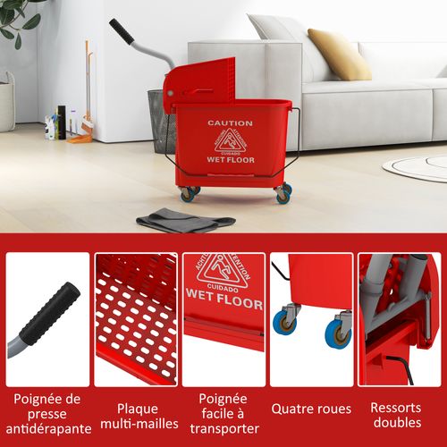 Chariot De Nettoyage Lavage Seau De Ménage 20 L Avec Essoreur