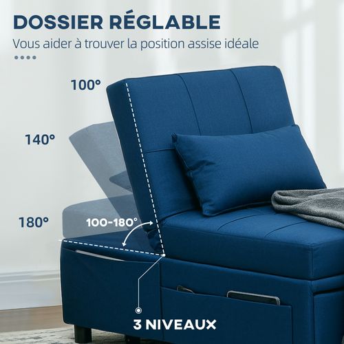 Chauffeuse Fauteuil Convertible Inclinable Réglable Tissu Effet Capitonné
