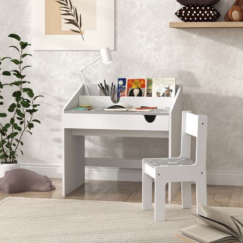 Ensemble Bureau Chaise Enfant Motif Étoile Lune - Tiroir, Porte-livres Intégré