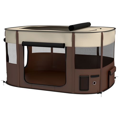 Parc Pliable Pour Chien En Tissu Oxford - Fenêtres, Portes, Sac Rangement - Marron
