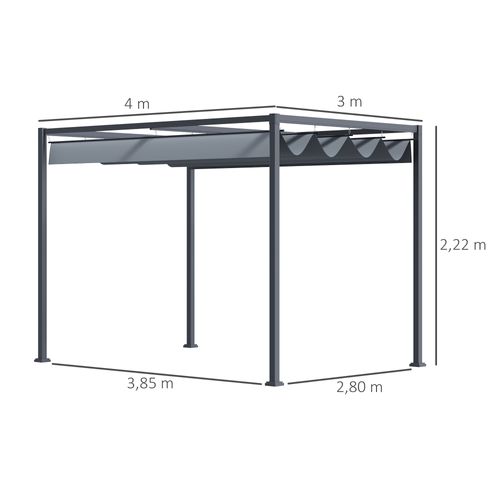 Pergola Rétractable Polyester Haute Densité Métal Époxy Gris Foncé