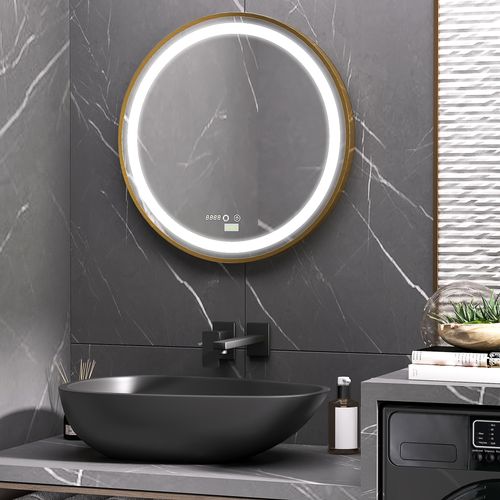 Miroir Rond LED Tactile Réglable Salle De Bain Dia. 60 Cm Alu Doré