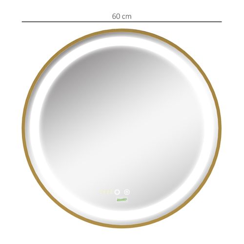 Miroir Rond LED Tactile Réglable Salle De Bain Dia. 60 Cm Alu Doré