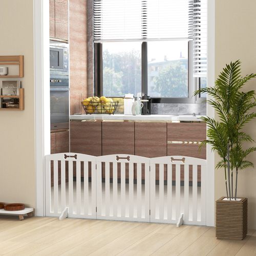 Barrière De Sécurité Chien Pliable Adaptable Motif Os Mdf Blanc