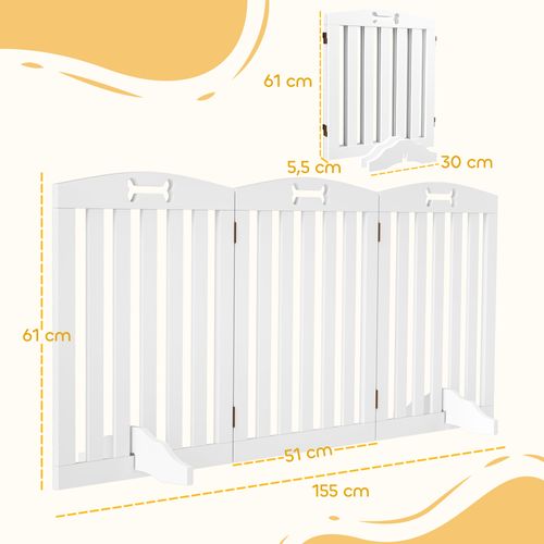 Barrière De Sécurité Chien Pliable Adaptable Motif Os Mdf Blanc
