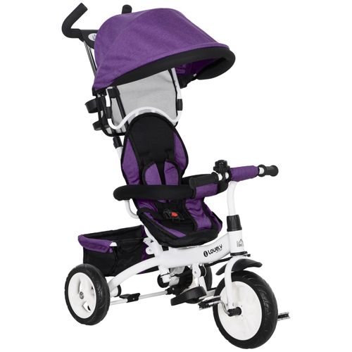 Tricycle Enfant Évolutif Pare-soleil Pliable Canne Télescopique Amovible Acier