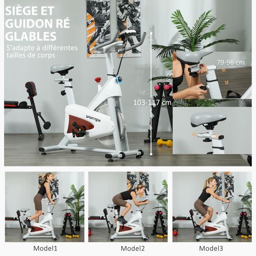 Vélo D'appartement Biking Spinning Réglable - Volant D'inertie 4 Kg - Rouge Gris Blanc