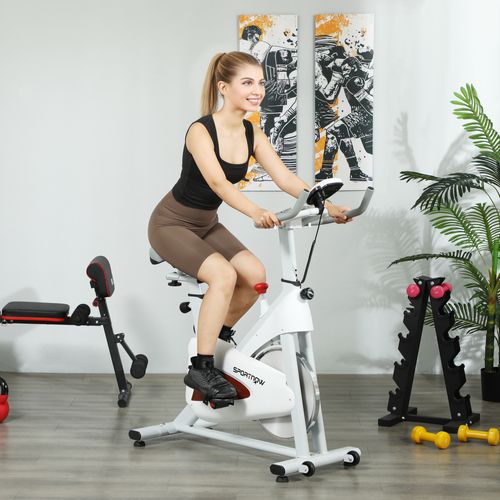 Vélo D'appartement Biking Spinning Réglable - Volant D'inertie 4 Kg - Rouge Gris Blanc