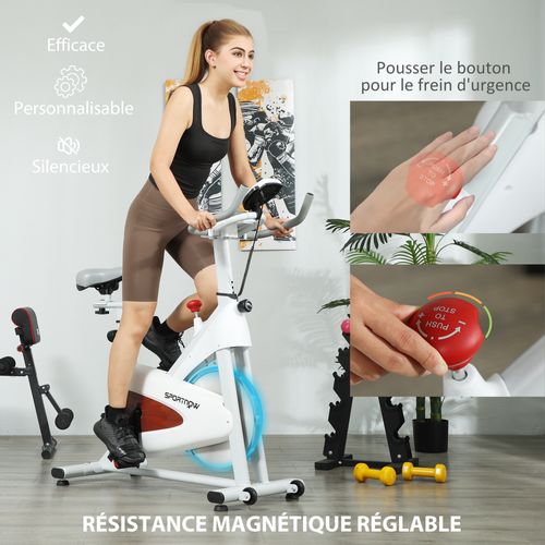 Vélo D'appartement Biking Spinning Réglable - Volant D'inertie 4 Kg - Rouge Gris Blanc