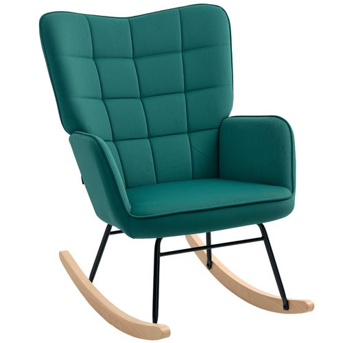 Fauteuil à Bascule Rocking Chair Design Acier Piètement Bois Effet Velours
