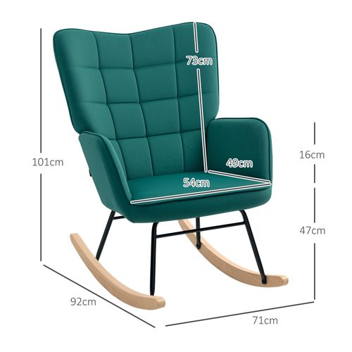 Fauteuil à Bascule Rocking Chair Design Acier Piètement Bois Effet Velours