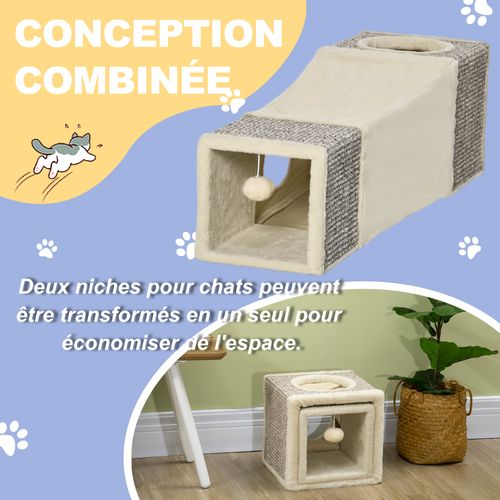 Tunnel Grattoir Niche Modulable Pour Chat 3 En 1