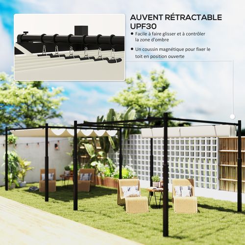 Pergola Rétractable 3 X 3 M Acier Époxy Noir Polyester 180 G/m² Upf30+