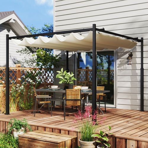 Pergola Rétractable 3 X 3 M Acier Époxy Noir Polyester 180 G/m² Upf30+
