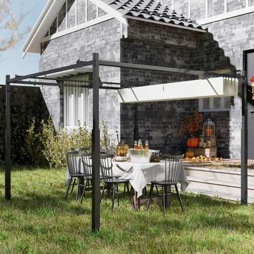 Pergola Rétractable 3 X 3 M Acier Époxy Noir Polyester 180 G/m² Upf30+