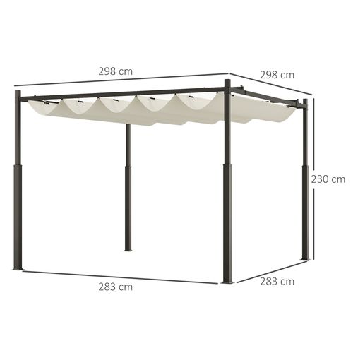 Pergola Rétractable 3 X 3 M Acier Époxy Noir Polyester 180 G/m² Upf30+
