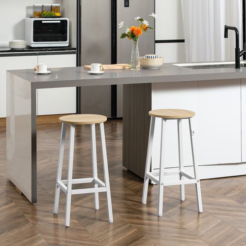 Lot De 2 Tabourets De Bar H.65 Cm Acier Effet Bois