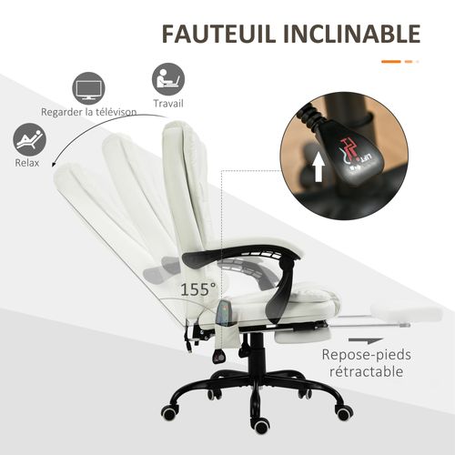 Fauteuil De Bureau Direction Massant Repose-pied Intégré Revêtement Pu