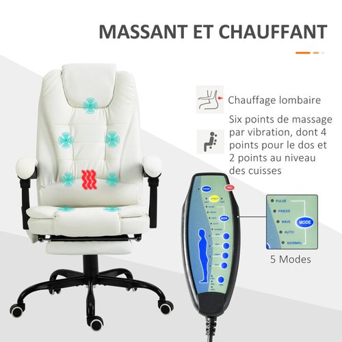 Fauteuil De Bureau Direction Massant Repose-pied Intégré Revêtement Pu