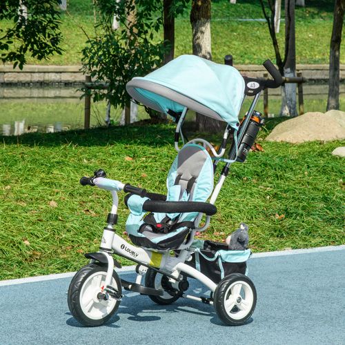Tricycle Enfant Évolutif Pare-soleil Pliable Canne Télescopique Amovible Acier