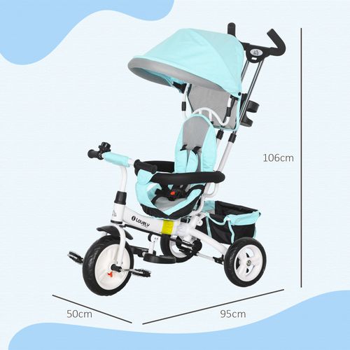 Tricycle Enfant Évolutif Pare-soleil Pliable Canne Télescopique Amovible Acier