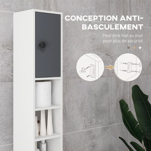 Meuble Colonne Salle De Bain 2 Portes 2 Étagères 4 Niches Tiroir
