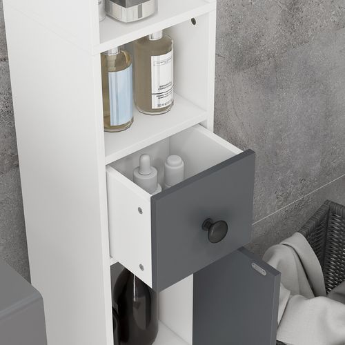 Meuble Colonne Salle De Bain 2 Portes 2 Étagères 4 Niches Tiroir