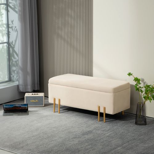 Grand Pouf Coffre De Rangement Design Contemporain Velours