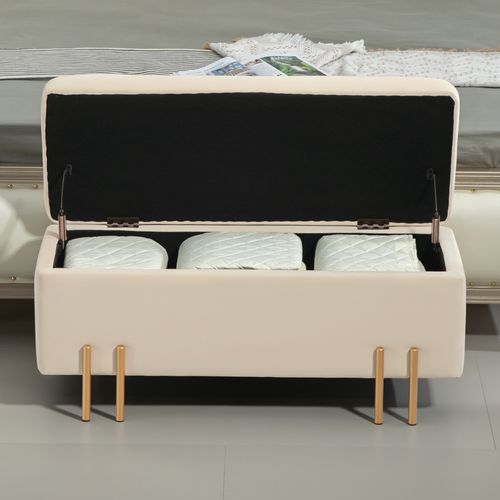 Grand Pouf Coffre De Rangement Design Contemporain Velours