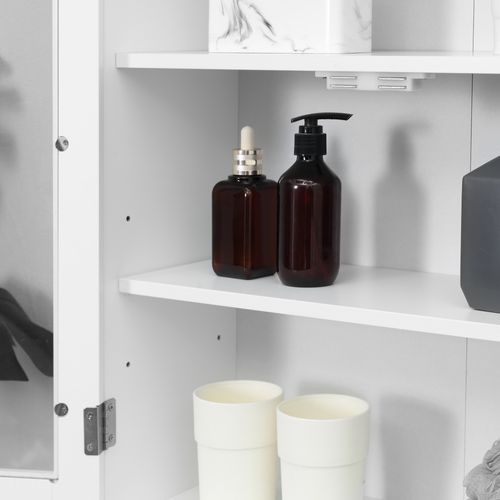 Armoire Murale Salle De Bain 2 Portes Vitrées 2 Étagères Blanc