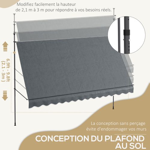 Store Banne Autoportant Manuel Rétractable Réglable Métal Alu Polyester