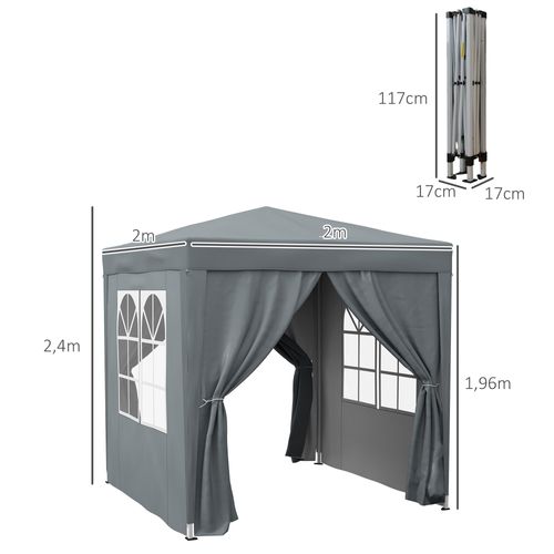 Tonnelle Barnum Pop-up Pliable Automatique 2 X 2 M Avec Sac Transport Gris