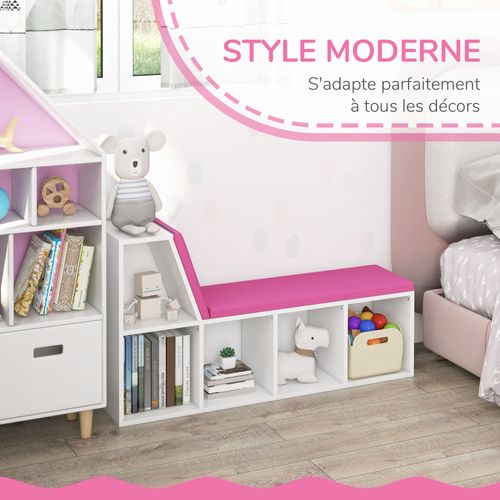 Bibliothèque Banc 2 En 1 - 5 Casiers Coussins Inclus