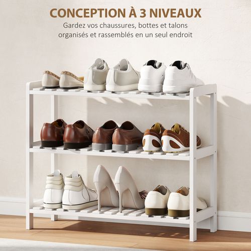 Meuble à Chaussures Range-chaussures 3 Niveaux Bambou Mdf