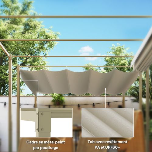 Pergola Rétractable 3 X 3 M Acier Époxy Beige Polyester 180 G/m² Upf30+