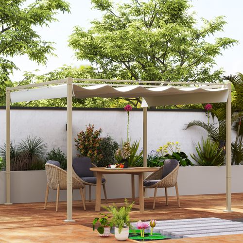 Pergola Rétractable 3 X 3 M Acier Époxy Beige Polyester 180 G/m² Upf30+