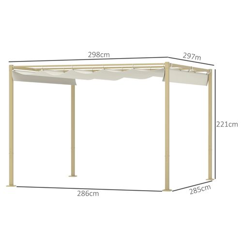 Pergola Rétractable 3 X 3 M Acier Époxy Beige Polyester 180 G/m² Upf30+