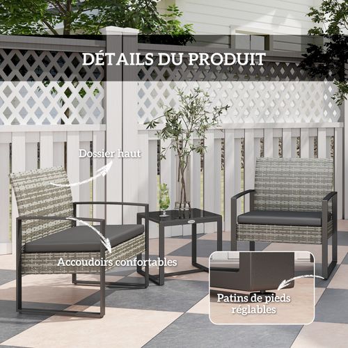 Salon De Jardin 2 Places 3 Pièces Résine Tressée