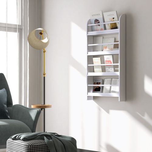 Bibliothèque Murale 4 Étagères Avec Barres Supports Mdf Bois Blanc