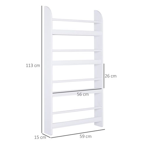 Bibliothèque Murale 4 Étagères Avec Barres Supports Mdf Bois Blanc