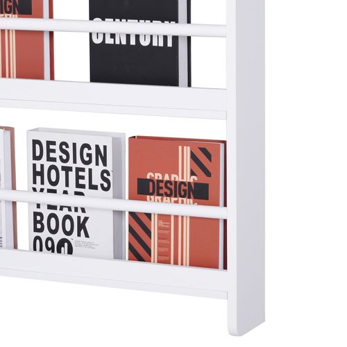 Bibliothèque Murale 4 Étagères Avec Barres Supports Mdf Bois Blanc