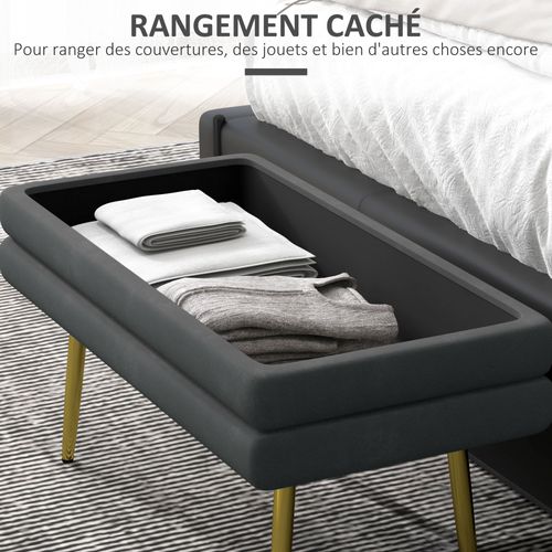 Banquette Coffre De Rangement 2 En 1 Acier Doré Velours