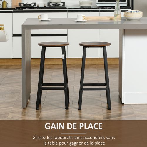 Lot De 2 Tabourets De Bar H.65 Cm Acier Effet Bois