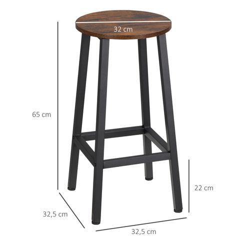 Lot De 2 Tabourets De Bar H.65 Cm Acier Effet Bois