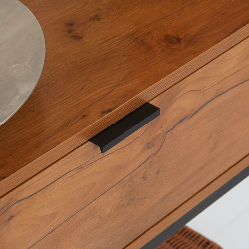 Console Design - Grand Tiroir - Acier Noir Effet Bois Noyer