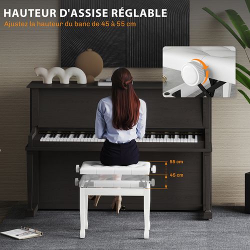 Tabouret De Piano Hauteur Réglable Blanc