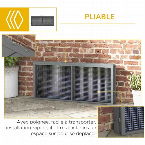 Clapier Pliable Avec Poignée - Toit Ouvrant, Porte - Acier Bois Gris